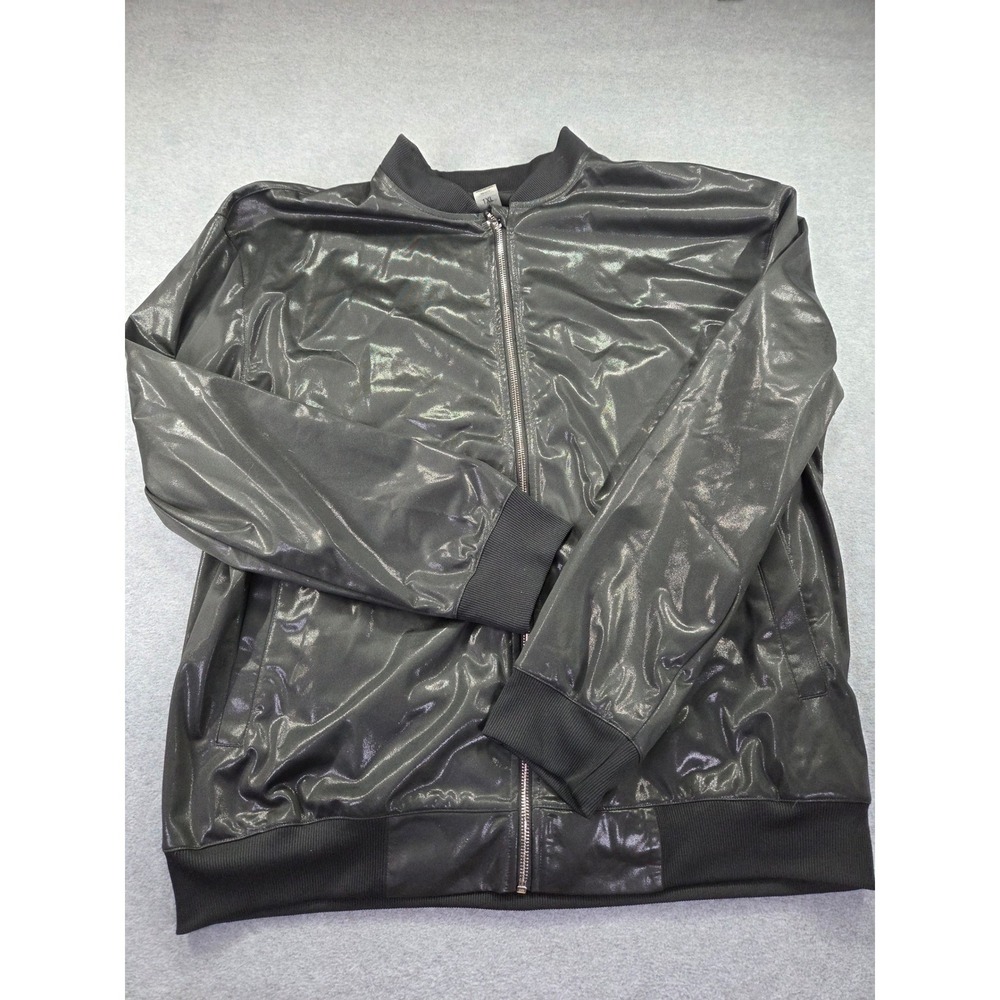 Mono B Womens 1XL Metallic Shiny Bomber Zip Jacket Black Disco Streetwear